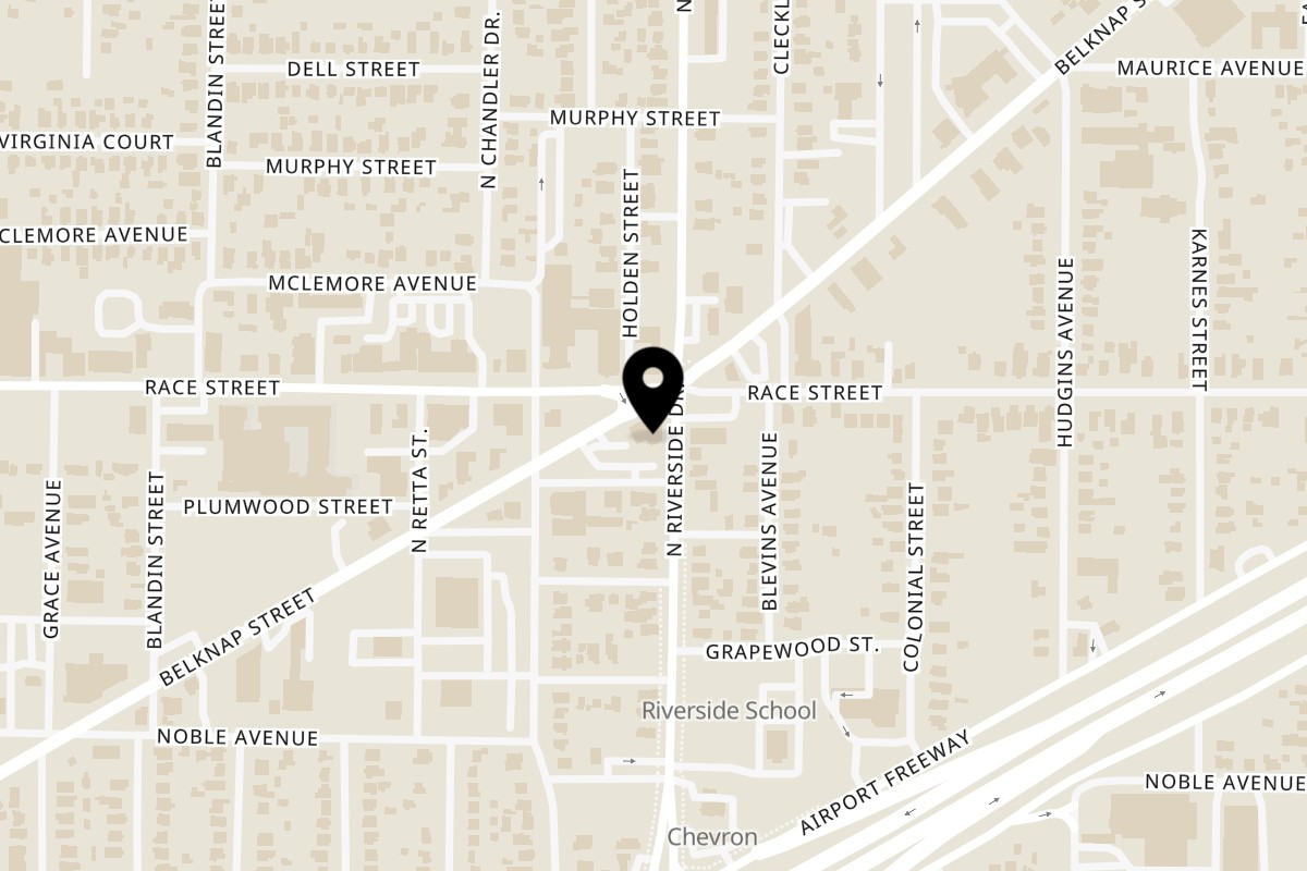 Map showing the location of Smokey Beards Q on 3124 E Belknap St #230 in Fort Worth
